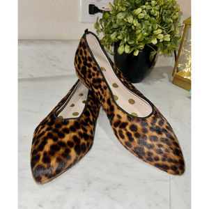 Boden Julia Pointed Toe Tan Leopard Calf Hair Ballet Flats Size 6.5